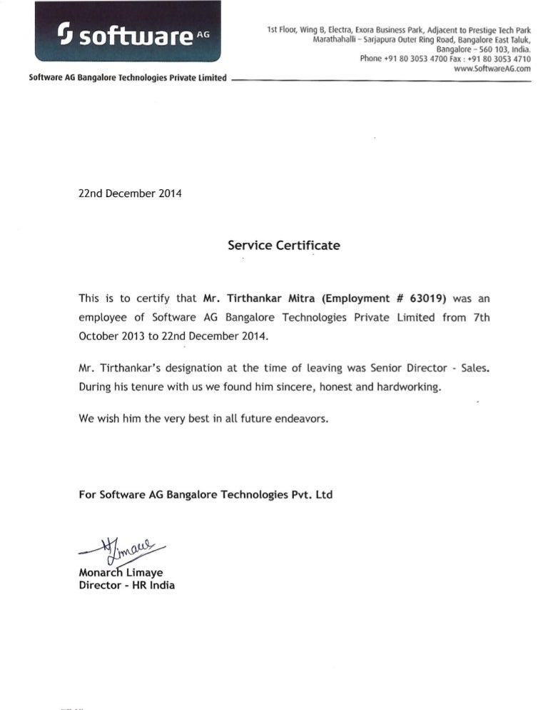 service certificate and reference letter of tirthankar mitra letter of service