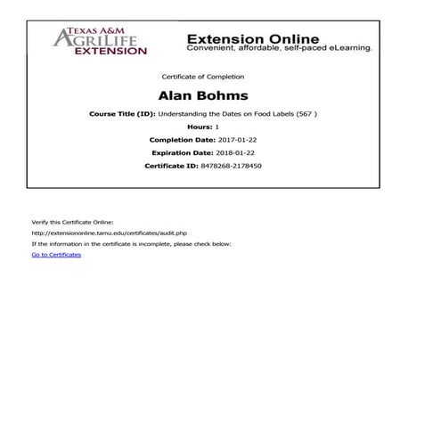 Texas a&m Extension Online Certificate - Understanding the Dates on ...