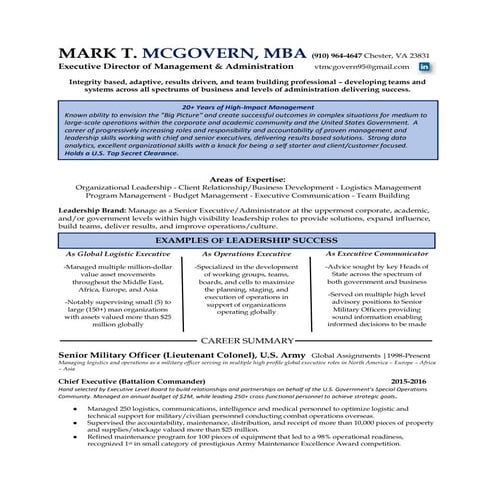 McGovern Managment Resume