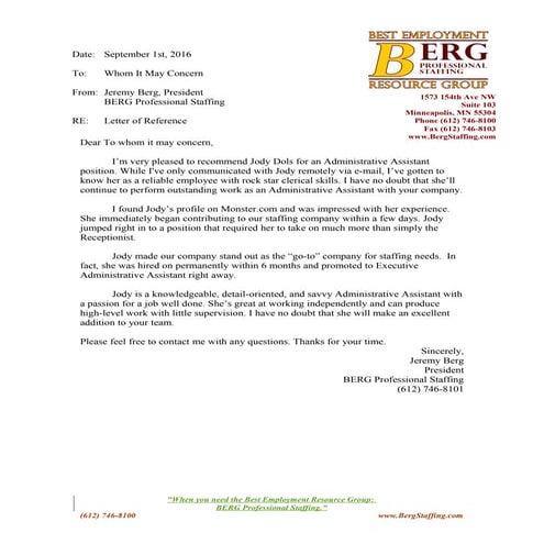 Jody Letter of Reference