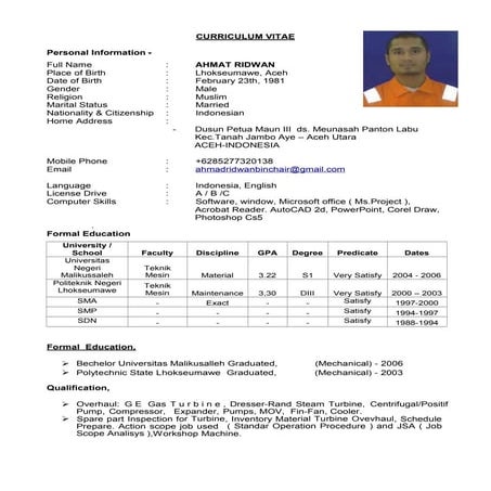 Ahmad Ridwan - Updated CV.