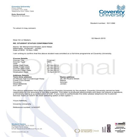 Mohammed Matar - Confirmation Letter