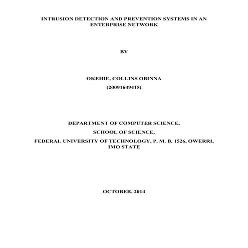 Intrusion Detection and Prevention System in an Enterprise Network