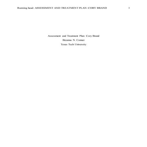 Assessment and Treatment Plan _Cory Brand