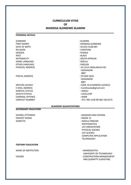 CURRICULUM VITAE. afrikaans docx | PDF