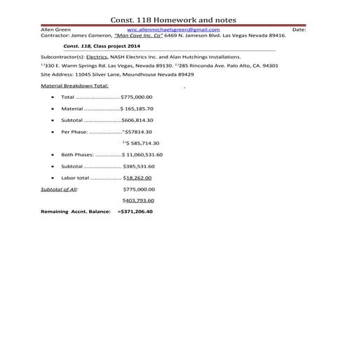 Const 118 Project pg.3 Breakdwn 4.9.14