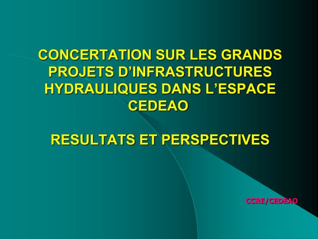 Concertation sur les grands projets d'infrastructures hydrauliques dans l'espace CEDEAO - Résultats et perspectives