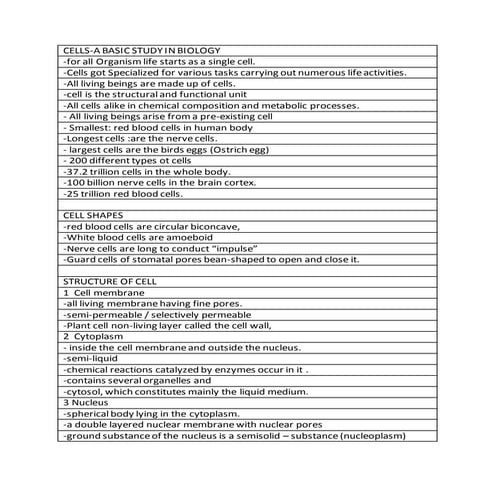 ICSE X Biology ch 1  cells
