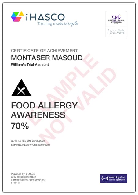 Chef Montaser Masoud /Chef Montaser Masoud Certificate | PDF