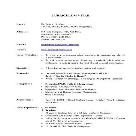 CV - Dr. Rashmi Hebalkar