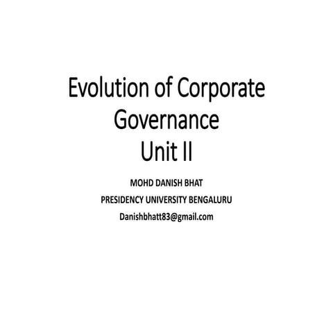 Evolution Of  Corporate Governance