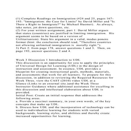 (1) Complete Readings on Immigration (#24 and 25, pages 167-193 .docx