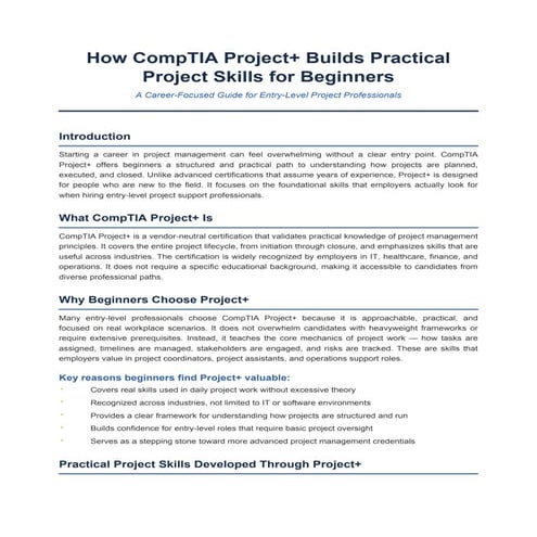 How CompTIA Project+ Builds Practical Project Skills for Beginners | PDF