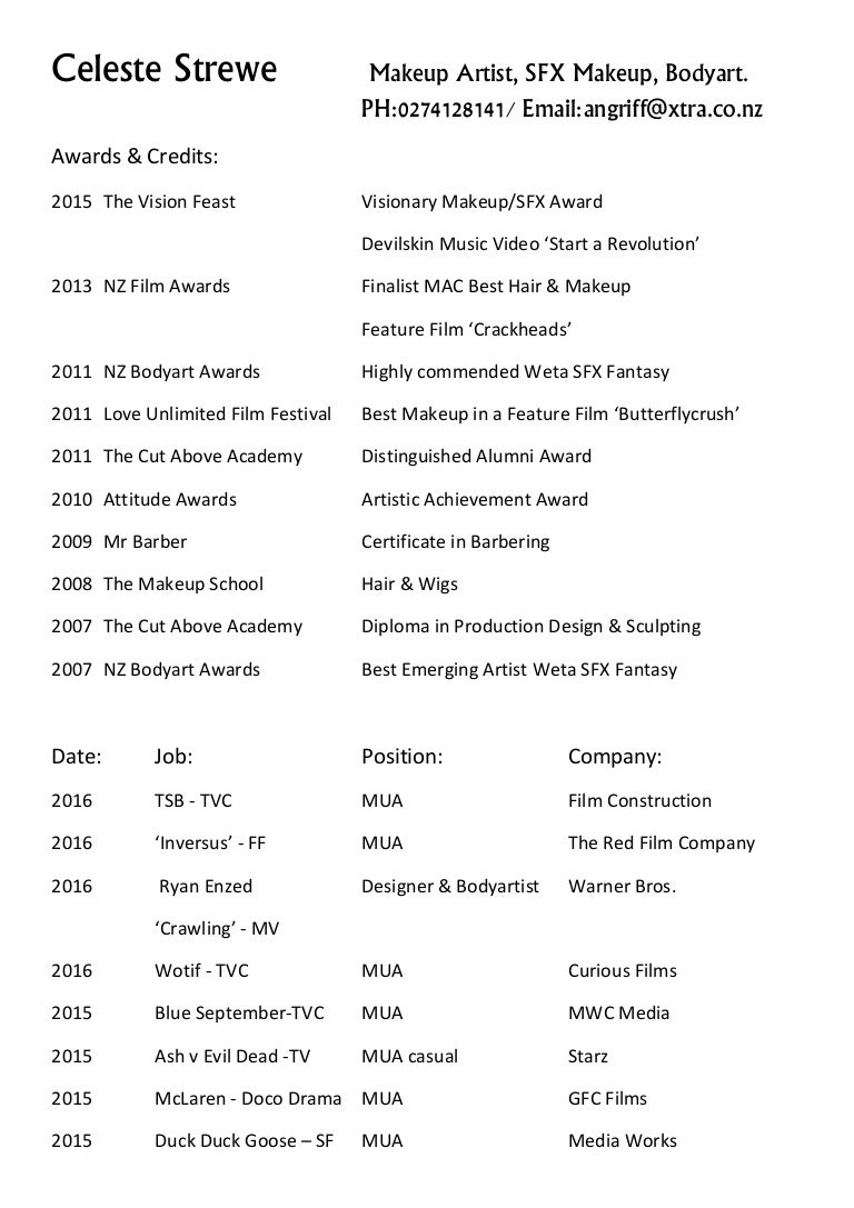 Celeste Strewe Makeup Artist CV16 Celeste Strewe Makeup Artist CV16