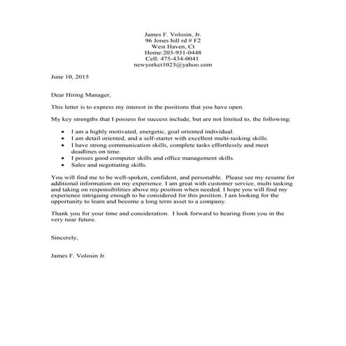 Job cover letter for unsolicited resume