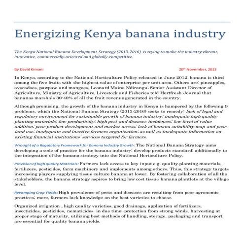 Energizing the Kenya Banana Industry