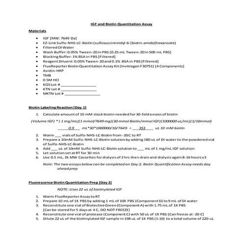 IGF Biotinylation and Assay Protocol Full Exp