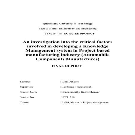 An investigation into the critical factors involved in developing a Knowledge...