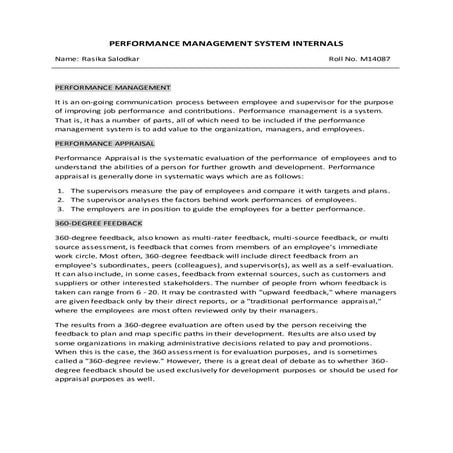 PERFORMANCE MANAGEMENT SYSTEM INTERNALS