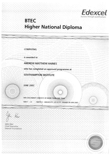 HNC Certificate
