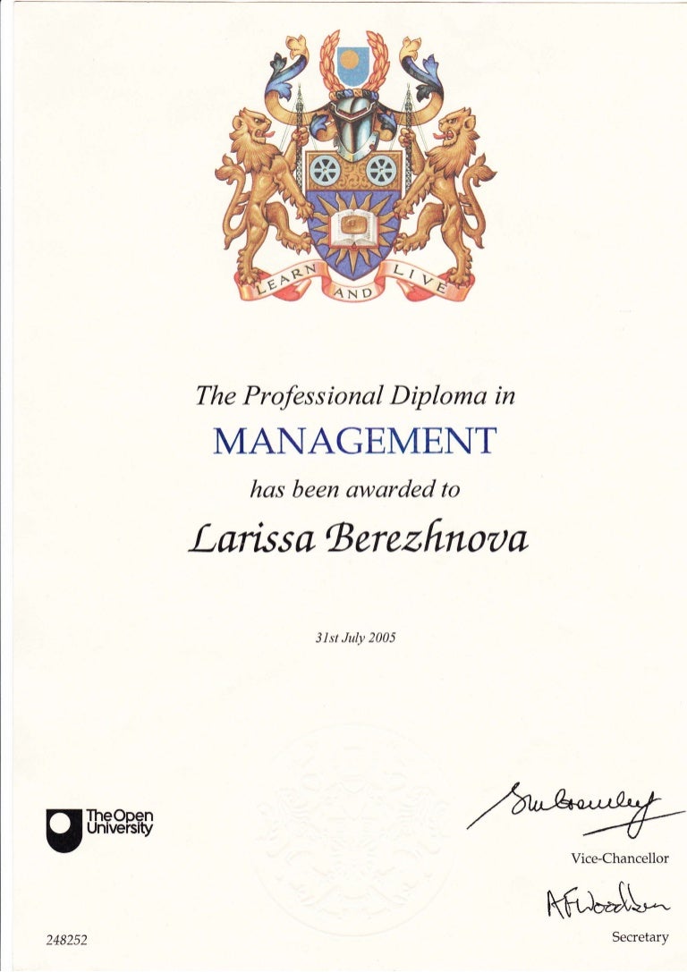 Management Diploma The Open University Berezhnova