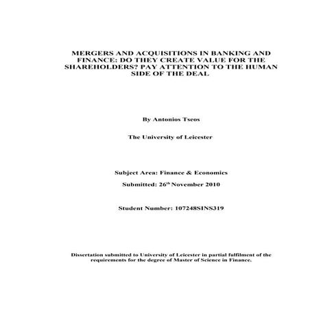 DISSERTATION MERGERS AND ACQUISITIONS IN BANKING AND FINANCE | DOC