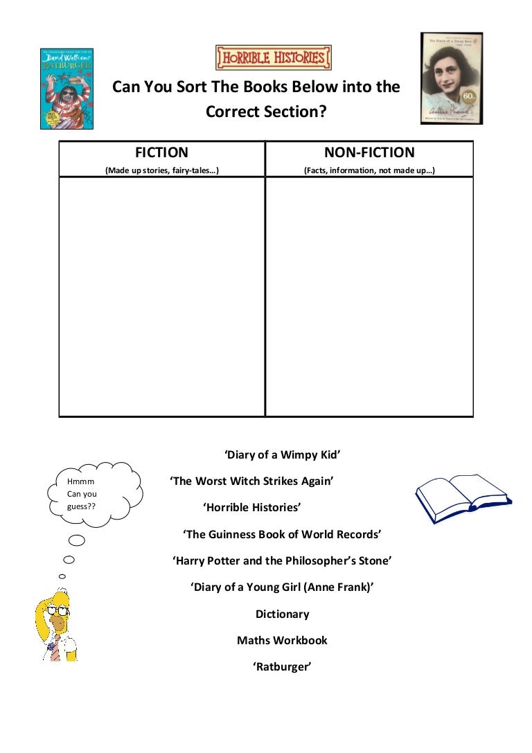 Class Visit Worksheet fiction vs. Non-fiction Intended For Fiction Vs Nonfiction Worksheet