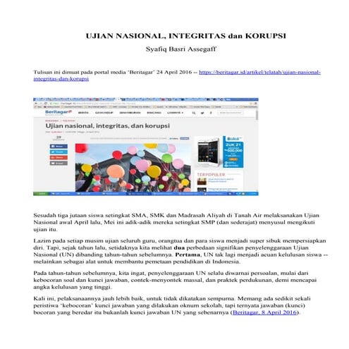 Ujian Nasional - Integritas dan Korupsi - Beritagar 24 April 2016