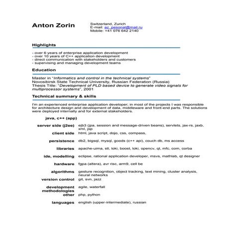 Anton Zorin - cv