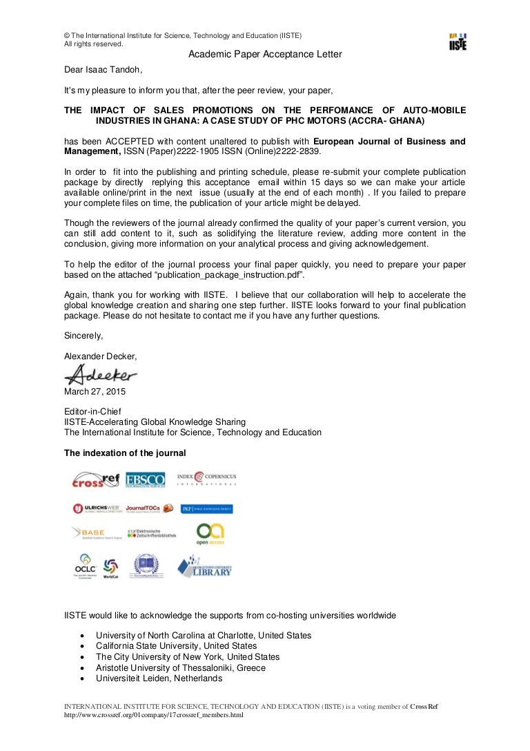 Acceptance letter - EJBM-Isaac Tandoh