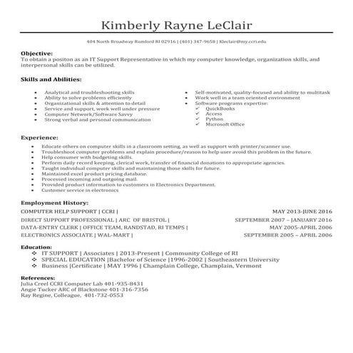 Resume of Kimberly R. LeClair