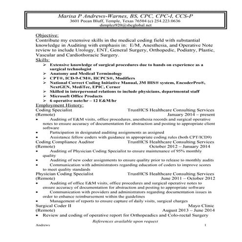 M P Andrews BS CPC CCS-P