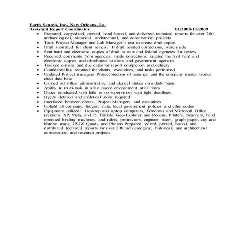 Assistant Report Coord Description