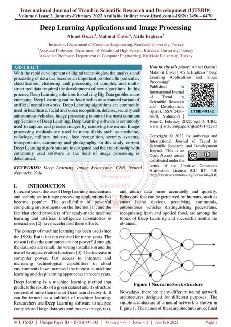 Deep Learning Applications and Image Processing