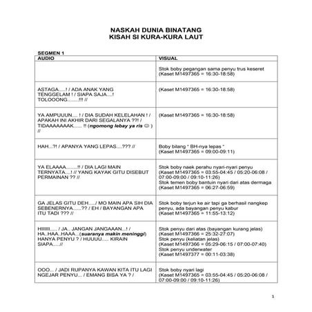 NASKAH DUNIA BINATANG EPS. KISAH SI KURA-KURA LAUT EDITED