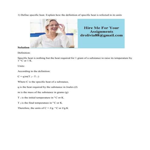 1 Define Specific Heat Explain How The Definition Of Specific Heat I docx