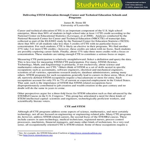 1 Delivering STEM Education Through Career And Technical Education Schools An...
