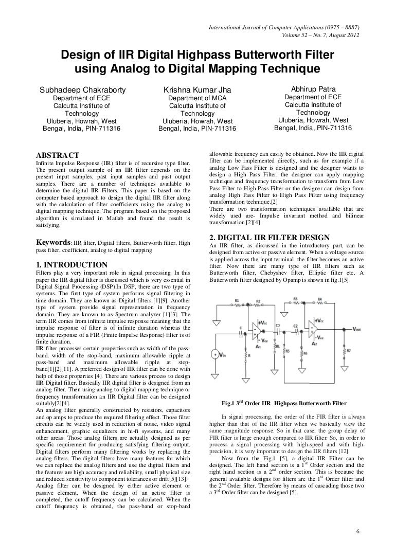 Design Of Iir Digital Highpass Butterworth Filter Using Analog To Dig 