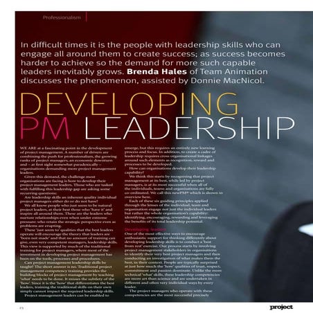 Developing Project Manager Leadersship - APM Project Article