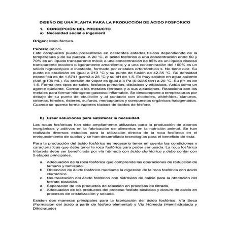 diseño de una planta para la producción de ácido fosfórico