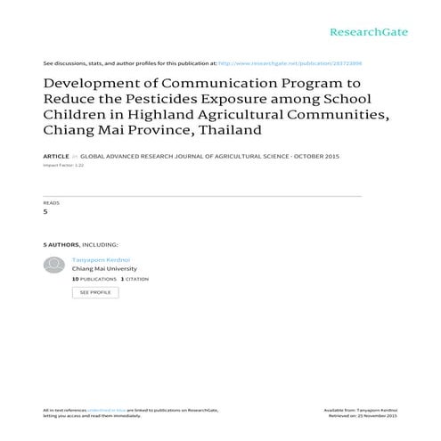 Report: Chiang Mai School Children and Pesticides