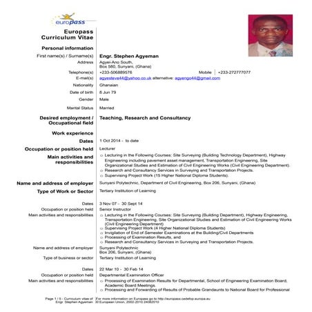 Europass CV Updated Current