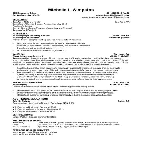 Accounting Resume 2015