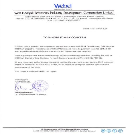 Authorization Letter to BHQ Support Engineers