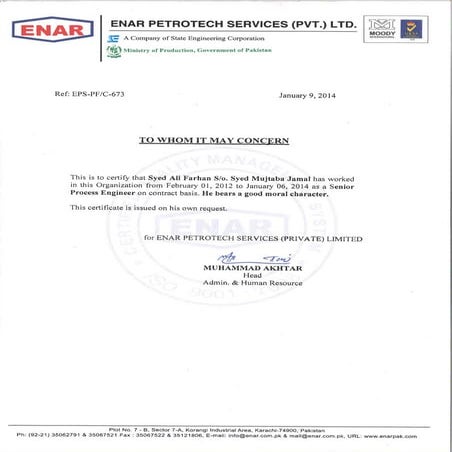 ENAR Experience letter | PDF