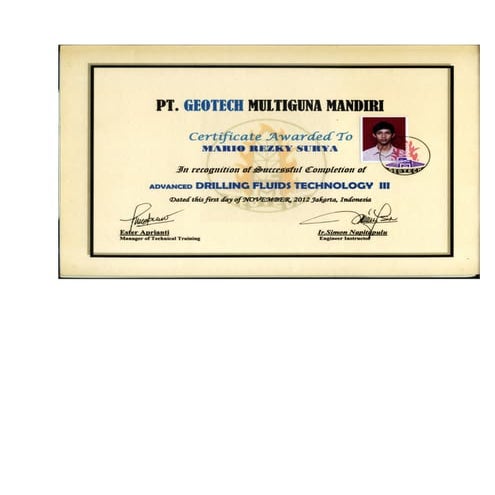 Drilling Fluid Certicate