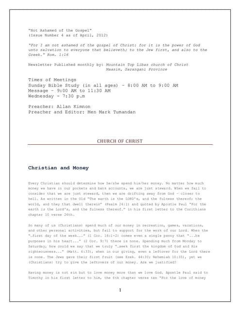 Not Ashamed of the Gospel APRIL ISS...