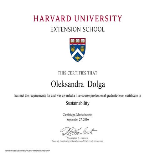 Harvard extension school Sustainability certificate | PPT