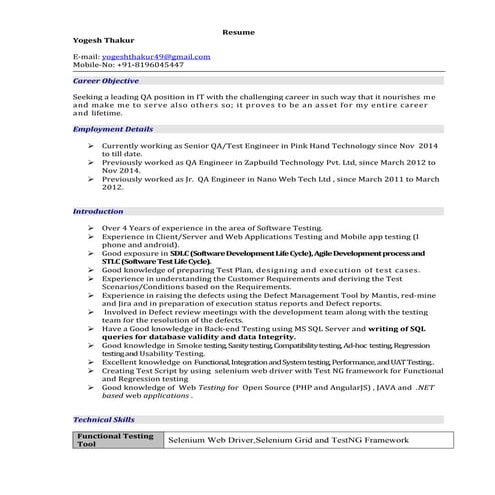 Yogesh test engineer resume