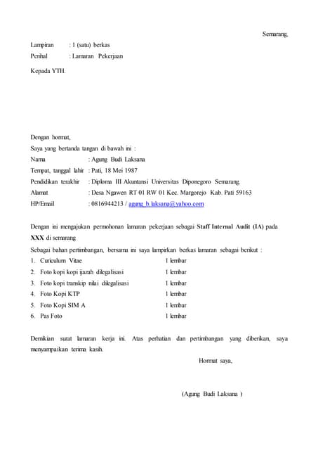 Contoh surat lamaran kerja bank bni